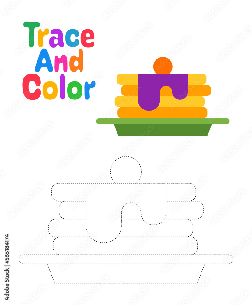 Fototapeta premium Pan Cake tracing worksheet for kids