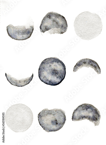 nueve fases de la luna pintado en acuarelas