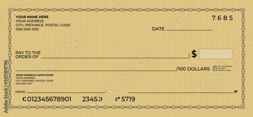 Blank bank cheque template design. Bank check template