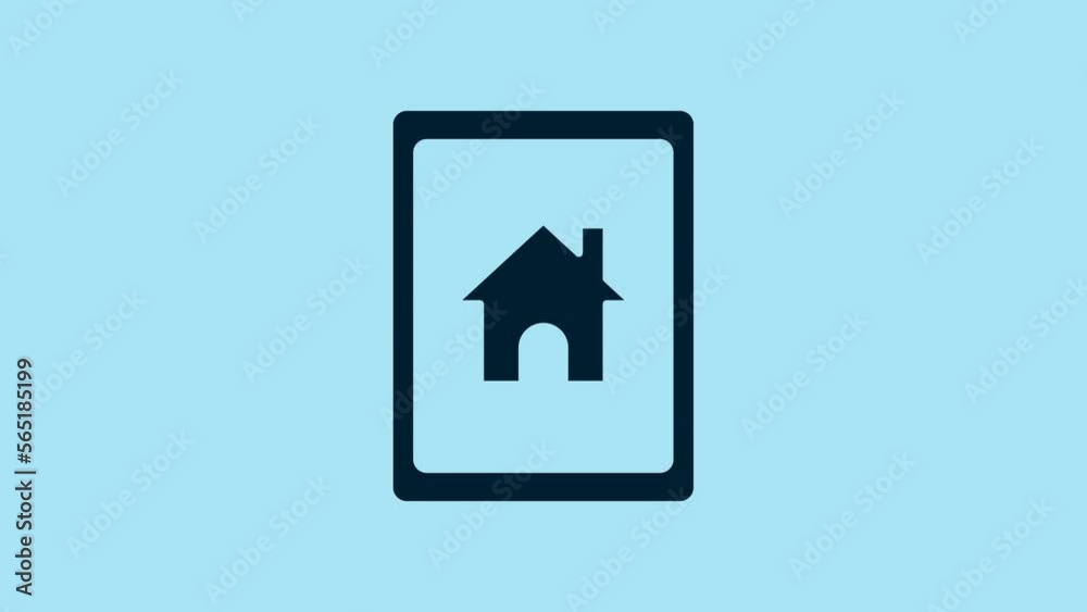 Blue Tablet and smart home icon isolated on blue background. Remote control. 4K Video motion graphic animation Blue Tablet and smart home icon isolated on blue background. Remote control. 4K Video motion graphic animation
