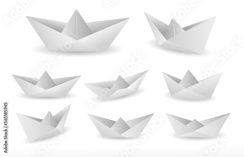 folded paper boat origami. modern origami paper ship. collection realistic paper boat origami. 