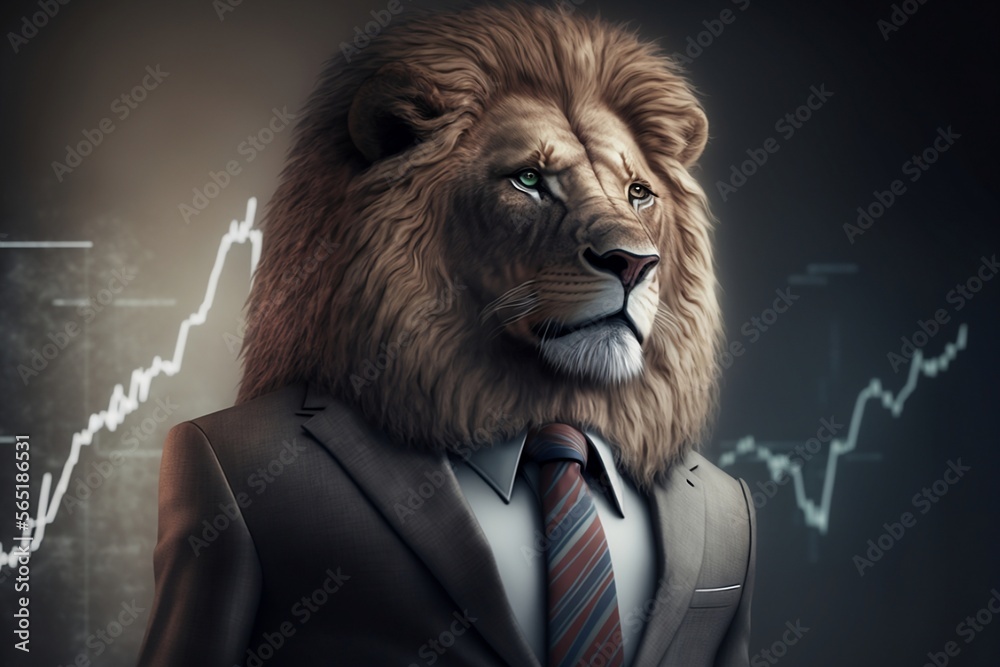 Portrait of a lion dressed in a formal business suit made by generative ...