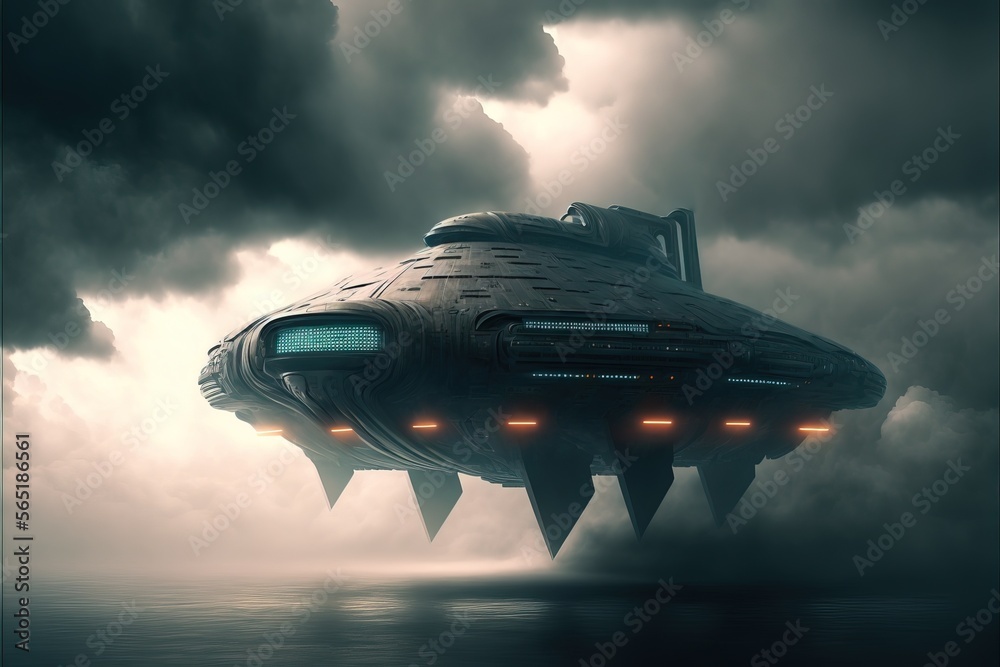 engel Opgewonden zijn boog alien attack. space ship. Futuristic alien ship. Stock Illustration | Adobe  Stock