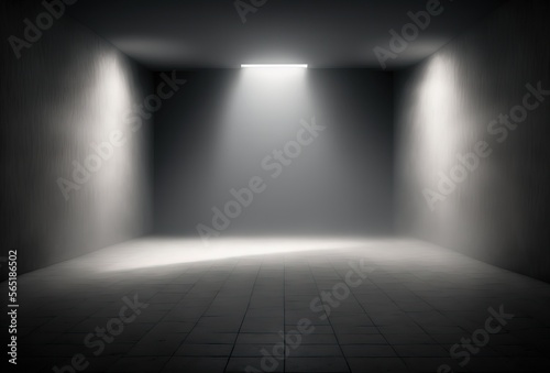 concrete walls. concrete floor. concrete ceiling. misty with spot light. Professional studio room. © ana