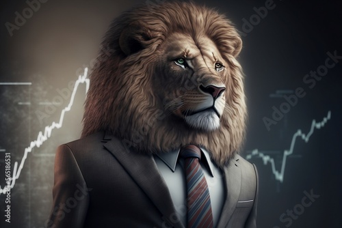 Portrait of a lion dressed in a formal business suit made by generative ai