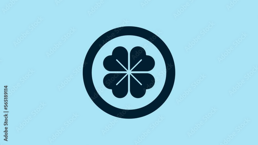 Blue Gold coin with four leaf clover icon isolated on blue background. Happy Saint Patricks day. 4K Video motion graphic animation Blue Gold coin with four leaf clover icon isolated on blue background. Happy Saint Patricks day. 4K Video motion graphic animation