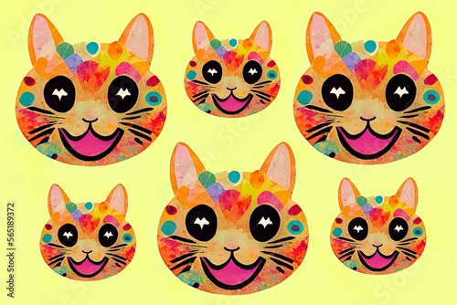 Pattern with smiling cat faces created with Generative AI technology