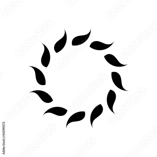 Circular leaf illustration arrangement,decorative frame border element.