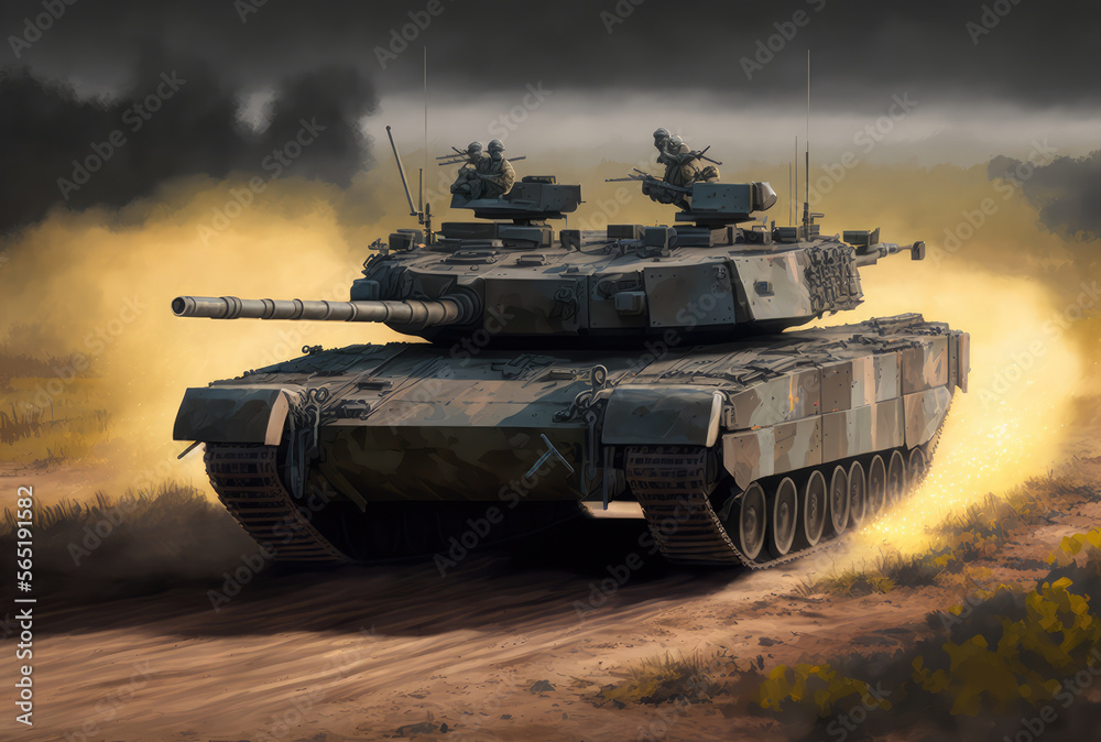 Illustration of advanced battle tank m1 abrams advancing on a dirty road. Military aid to Ukraine army, European plan to supply Ukraine with tanks. Ukraine-Russia war crisis. War concept. Illustration of advanced battle tank m1 abrams advancing on a dirty road. Military aid to Ukraine army, European plan to supply Ukraine with tanks. Ukraine-Russia war crisis. War concept.