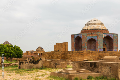 Ancient mausoleum and tombs at Makli Hill in Thatta, Pakistan. Necropolis, graveyard