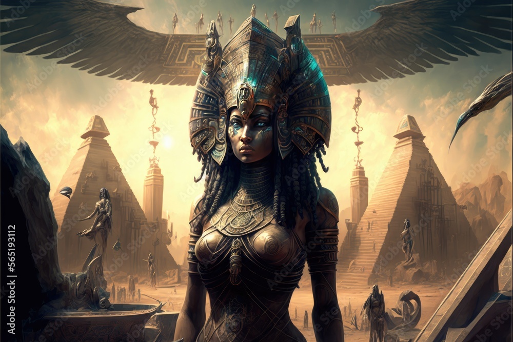 Egyptian Goddess Isis, AI Generated Image of Isis in Afrofuturistic Style - obrazy, fototapety, plakaty 