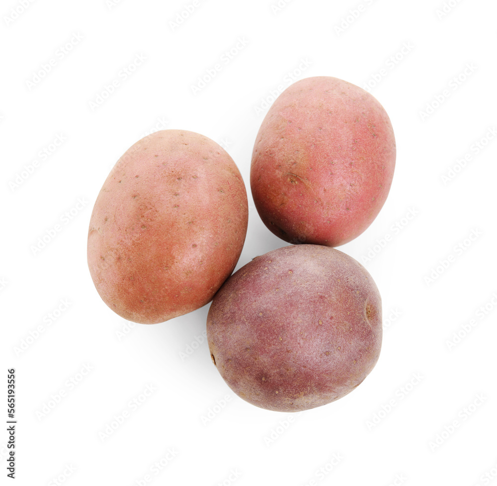 Tasty fresh potatoes on white background, top view