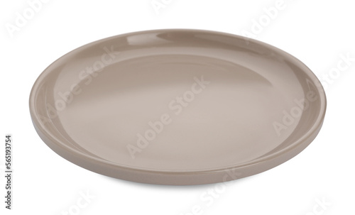 Empty beige ceramic plate isolated on white