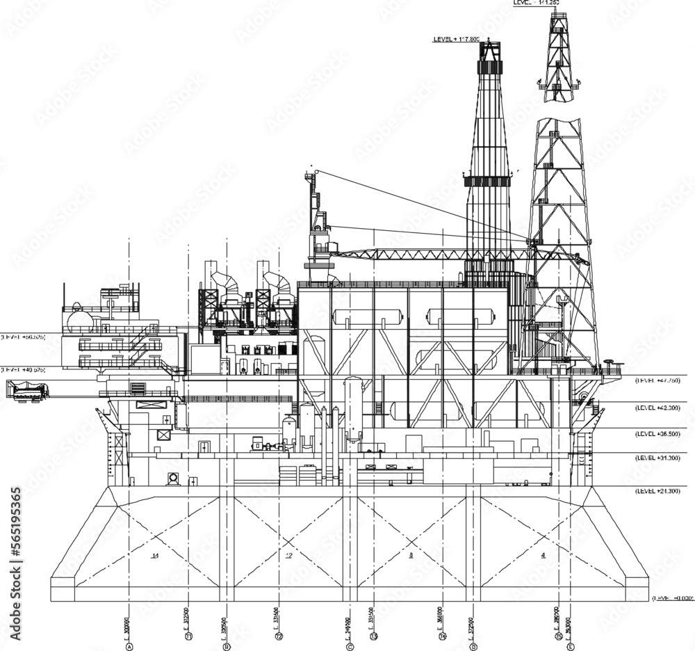 Detailed sketch of a crude oil mining refinery in the middle of the sea Stock Vector Adobe Stock