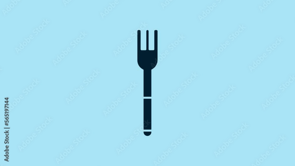 Blue Fork icon isolated on blue background. Cutlery symbol. 4K Video motion graphic animation Blue Fork icon isolated on blue background. Cutlery symbol. 4K Video motion graphic animation