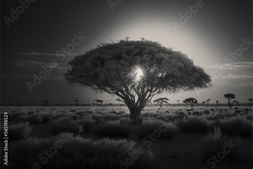 Landscape with tree B&W