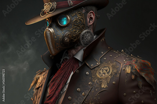 Man wearing a steampunk suit and a hat - Generated by Generative AI