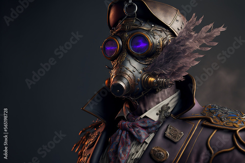 Man in a steampunk suit with a gas mask - Generated by Generative AI