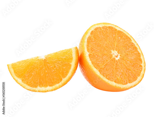 Orange slice half and one segment on transparent png.