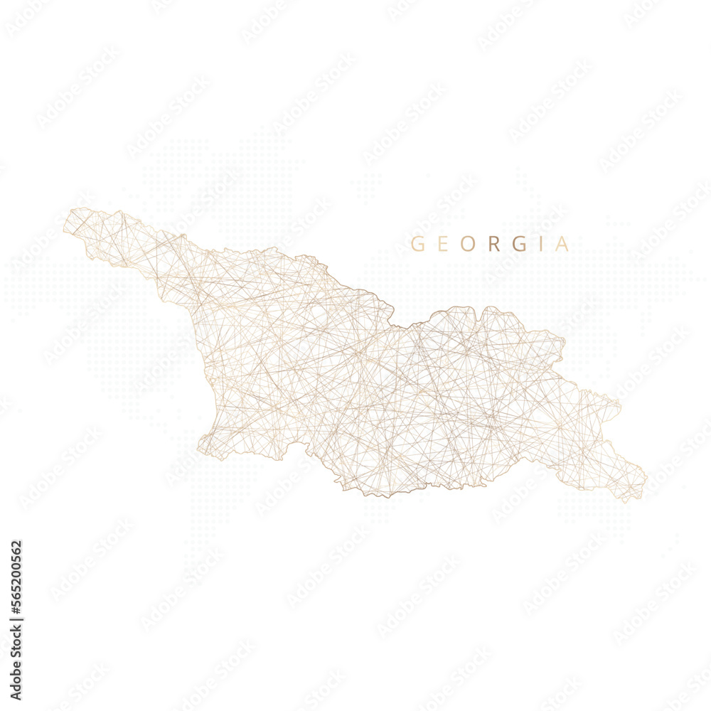 Low poly map of Georgia. Gold polygonal wireframe. Glittering vector with gold particles on white background. Vector illustration eps 10.