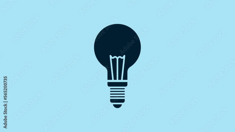 Blue Light bulb with concept of idea icon isolated on blue background. Energy and idea symbol. Inspiration concept. 4K Video motion graphic animation Blue Light bulb with concept of idea icon isolated on blue background. Energy and idea symbol. Inspiration concept. 4K Video motion graphic animation