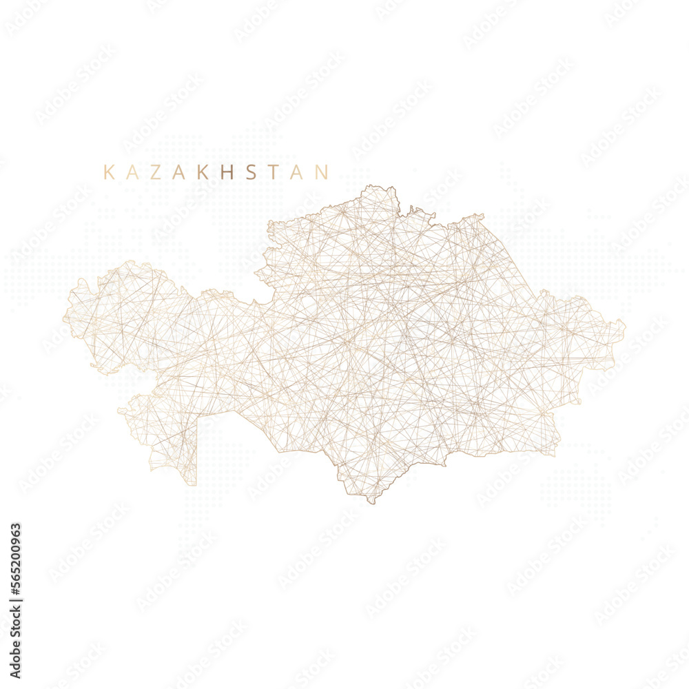 Low poly map of Kazakhstan. Gold polygonal wireframe. Glittering vector with gold particles on white background. Vector illustration eps 10.