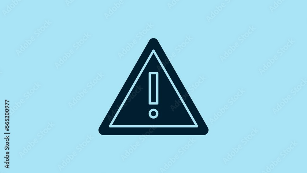 Blue Exclamation mark in triangle icon isolated on blue background. Hazard warning sign, careful, attention, danger warning important sign. 4K Video motion graphic animation Blue Exclamation mark in triangle icon isolated on blue background. Hazard warning sign, careful, attention, danger warning important sign. 4K Video motion graphic animation
