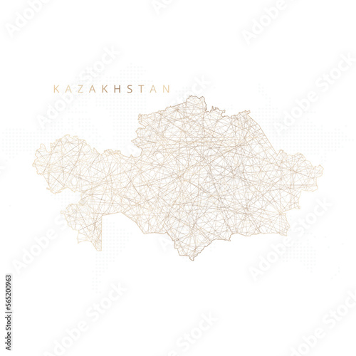Low poly map of Kazakhstan. Gold polygonal wireframe. Glittering vector with gold particles on white background. Vector illustration eps 10.