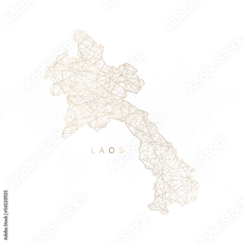 Low poly map of Laos. Gold polygonal wireframe. Glittering vector with gold particles on white background. Vector illustration eps 10.