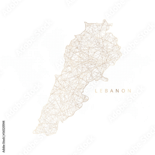 Low poly map of Lebanon. Gold polygonal wireframe. Glittering vector with gold particles on white background. Vector illustration eps 10.