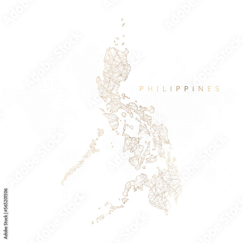 Low poly map of Philippines. Gold polygonal wireframe. Glittering vector with gold particles on white background. Vector illustration eps 10.