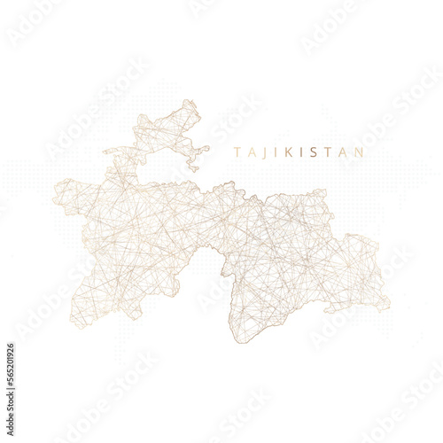Low poly map of Tajikistan. Gold polygonal wireframe. Glittering vector with gold particles on white background. Vector illustration eps 10.