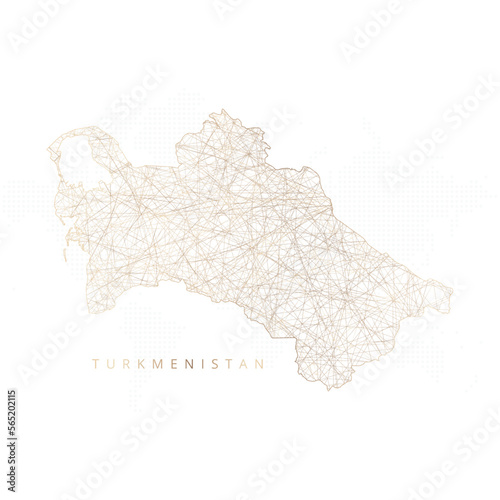 Low poly map of Turkmenistan. Gold polygonal wireframe. Glittering vector with gold particles on white background. Vector illustration eps 10.