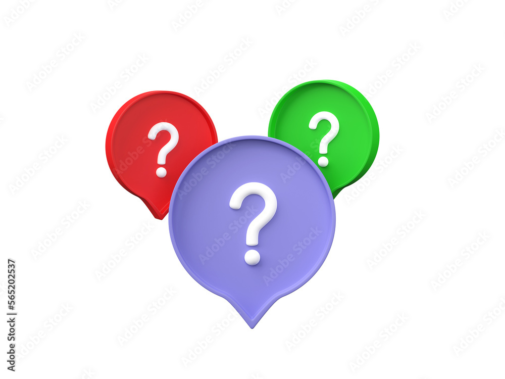 3D question mark in speech bubble icon isolated on transparent background PNG file format.