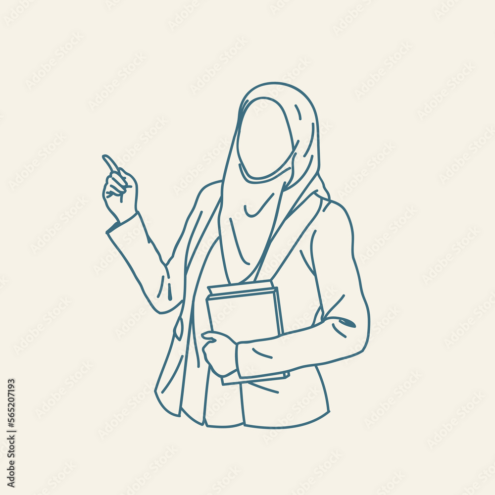 A business muslim woman working in office vector illustration. Female Hijab Business Entrepreneur. Minimalistic drawn style. Beautiful arab businesswoman in hijab. Vector illustration. A business muslim woman working in office vector illustration. Female Hijab Business Entrepreneur. Minimalistic drawn style. Beautiful arab businesswoman in hijab. Vector illustration.