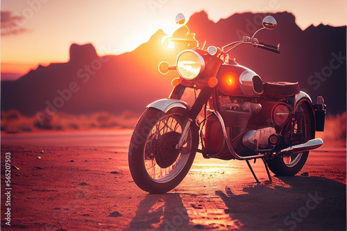 motorcycle on sunset background. Genarative AI © CREATIVE STOCK
