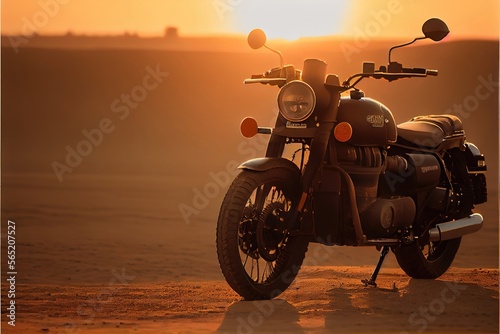 motorcycle on sunset background. Genarative AI