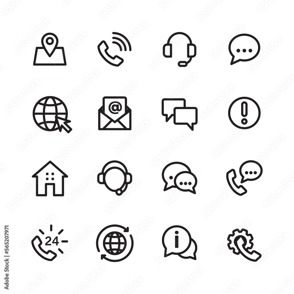 Contact us icon set with lineart style
