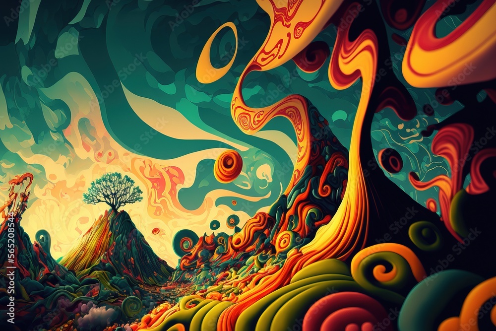Surreal psychedelic landscape. Generative AI