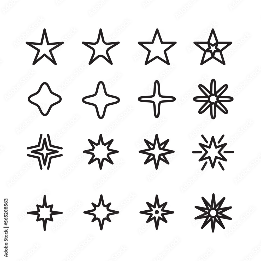 unique collection of star icons with lineart styles