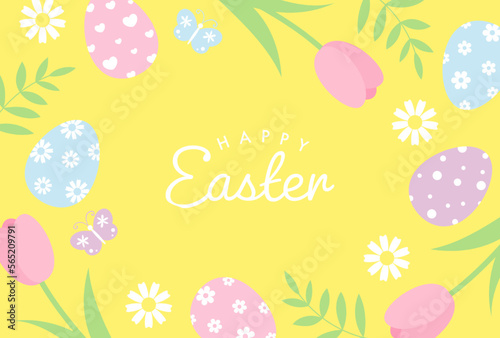 easter vector background with eggs and flowers for banners, cards, flyers, social media wallpapers, etc.