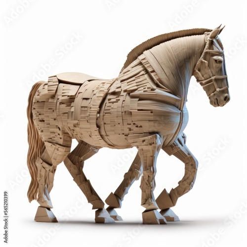 Ancient historic Greek Trojan horse constructed from wood in Trojan war isolated on a white background, generative ai photo