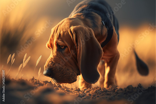Hound Dog Sniffing The Ground - Generative AI illustrations