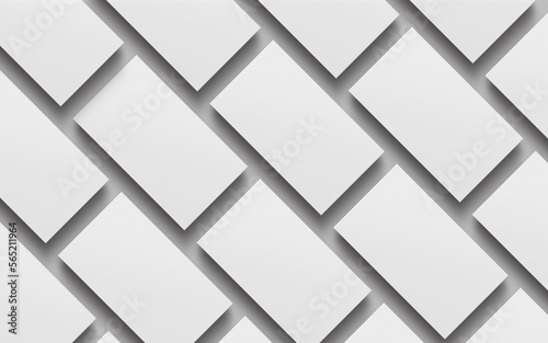 3D rendered horizontal Business visiting card stack mock-up with front and back. Invite, tag, empty mockup for Presentation on isolated Light grey background. Branding identity in a row or pattern