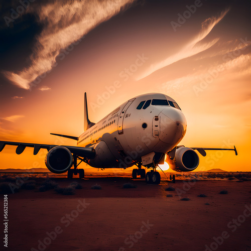 Airplane at sunset photography made with Generative AI technology © yuniazizah