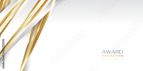 Luxury White and Gold Background with Golden Lines and Paper Cut Style. Can be Used for Award, Banner, Card, Nomination, Ceremony, Formal Invitation or Certificate Design