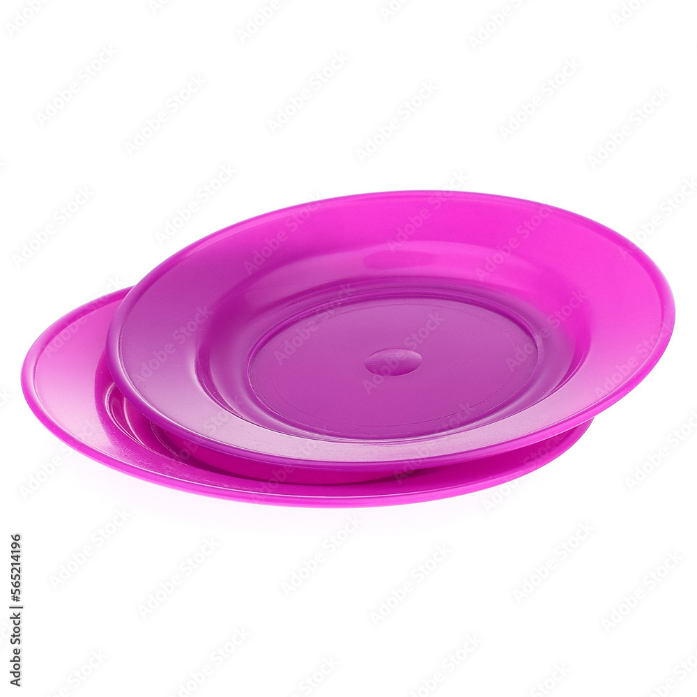 A set of children's toy dishes isolated on a white background. Plastic plates, forks and spoons. Children's kitchen. Educational role-playing games for children A set of children's toy dishes isolated on a white background. Plastic plates, forks and spoons. Children's kitchen. Educational role-playing games for children