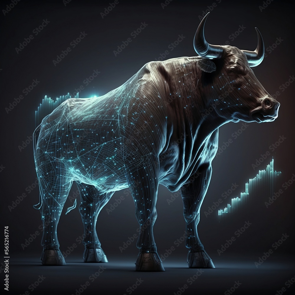 Bull Market Stock 3D Rendering, Profit Line Art Generative Ai Illustration Bull Market Stock 3D Rendering, Profit Line Art Generative Ai Illustration