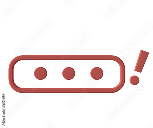 Red button icon on white background, 3d rendering