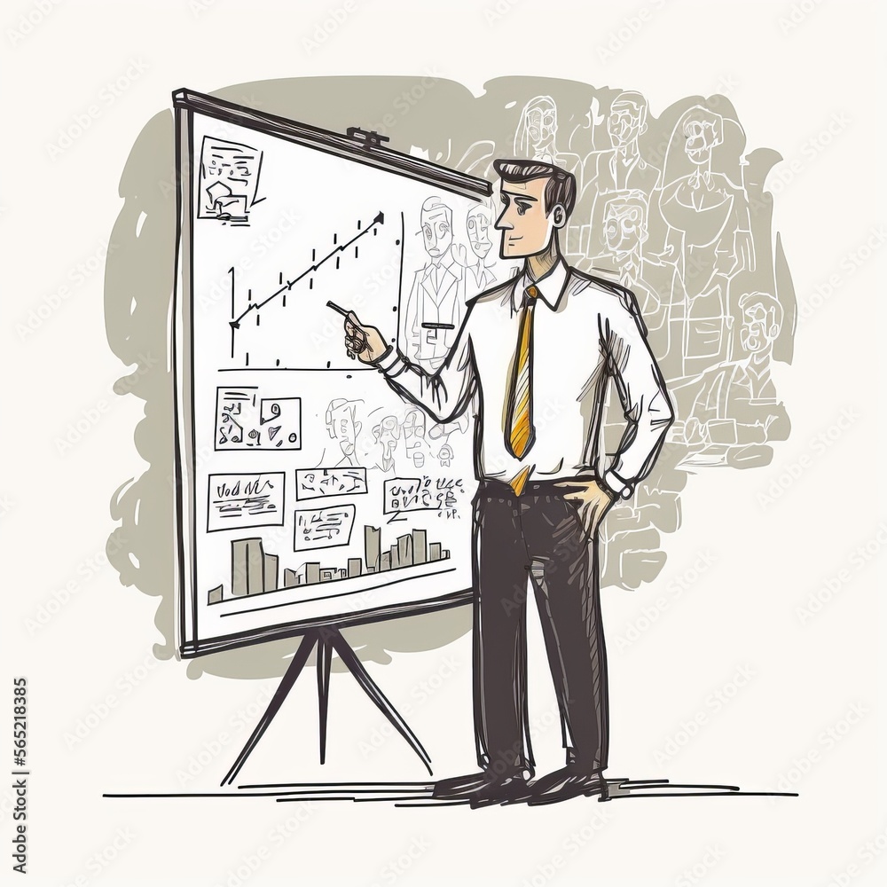 Businessman Giving Presentation in Front of Whiteboard (generative AI)
